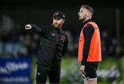 27 October 2023; Dundalk head coach Stephen O'Donnell with Andy Boyle of Dundalk before the SSE Airtricity Men's Premier Division match between Dundalk and Bohemians at Oriel Park in Dundalk, Louth. Photo by Ben McShane/Sportsfile