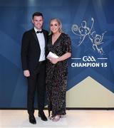 27 October 2023; Donegal hurler Luke White with Geraldine Kavanagh upon arrival at the GAA Champion 15 Awards at Croke Park in Dublin. Photo by Matt Browne/Sportsfile