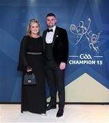 27 October 2023; Carlow hurler Brian Tracey with Nicole Murphy upon arrival at the GAA Champion 15 Awards at Croke Park in Dublin. Photo by Matt Browne/Sportsfile