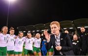 27 October 2023; Republic of Ireland interim head coach Eileen Gleeson speaks to her team after the UEFA Women's Nations League B match between Republic of Ireland and Albania at Tallaght Stadium in Dublin. Photo by Stephen McCarthy/Sportsfile