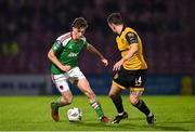 27 October 2023; Cian Bargary of Cork City in action against Ben Doherty of Derry City during the SSE Airtricity Men's Premier Division match between Cork City and Derry City at Turner's Cross in Cork. Photo by Eóin Noonan/Sportsfile