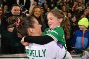 27 October 2023; Sinead Farrelly of Republic of Ireland with her niece Niamh McArthur, aged 6, after the UEFA Women's Nations League B match between Republic of Ireland and Albania at Tallaght Stadium in Dublin. Photo by David Fitzgerald/Sportsfile