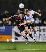 27 October 2023; James Clarke of Bohemians in action against Greg Sloggett of Dundalk during the SSE Airtricity Men's Premier Division match between Dundalk and Bohemians at Oriel Park in Dundalk, Louth. Photo by Ben McShane/Sportsfile