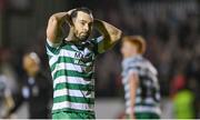 27 October 2023; Richie Towell of Shamrock Rovers reacts after a missed chance during the SSE Airtricity Men's Premier Division match between St Patrick's Athletic and Shamrock Rovers at Richmond Park in Dublin. Photo by Seb Daly/Sportsfile