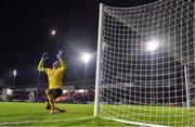 27 October 2023; Shamrock Rovers goalkeeper Alan Mannus watches the ball rebound off the crossbar during the SSE Airtricity Men's Premier Division match between St Patrick's Athletic and Shamrock Rovers at Richmond Park in Dublin. Photo by Seb Daly/Sportsfile