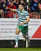 27 October 2023; Aaron Greene of Shamrock Rovers celebrates after scoring his side's first goal during the SSE Airtricity Men's Premier Division match between St Patrick's Athletic and Shamrock Rovers at Richmond Park in Dublin. Photo by Seb Daly/Sportsfile
