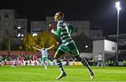 27 October 2023; Graham Burke of Shamrock Rovers celebrates after scoring his side's second goal during the SSE Airtricity Men's Premier Division match between St Patrick's Athletic and Shamrock Rovers at Richmond Park in Dublin. Photo by Stephen McCarthy/Sportsfile