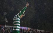 27 October 2023; Dylan Watts of Shamrock Rovers celebrates his side's first goal, scored by Aaron Greene, during the SSE Airtricity Men's Premier Division match between St Patrick's Athletic and Shamrock Rovers at Richmond Park in Dublin. Photo by Stephen McCarthy/Sportsfile