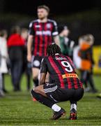 27 October 2023; Jonathan Afolabi of Bohemians reacts after his side's defeat in the SSE Airtricity Men's Premier Division match between Dundalk and Bohemians at Oriel Park in Dundalk, Louth. Photo by Ben McShane/Sportsfile