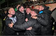 27 October 2023; Shamrock Rovers manager Stephen Bradley and backroom staff celebrate their side's second goal, scored by Graham Burke, during the SSE Airtricity Men's Premier Division match between St Patrick's Athletic and Shamrock Rovers at Richmond Park in Dublin. Photo by Seb Daly/Sportsfile