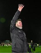 27 October 2023; Shamrock Rovers manager Stephen Bradley celebrates his side's victory in the SSE Airtricity Men's Premier Division match between St Patrick's Athletic and Shamrock Rovers at Richmond Park in Dublin. Photo by Seb Daly/Sportsfile