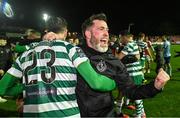 27 October 2023; Graham Burke of Shamrock Rovers celebrates with Neil Farrugia of Shamrock Rovers after the SSE Airtricity Men's Premier Division match between St Patrick's Athletic and Shamrock Rovers at Richmond Park in Dublin. Photo by Seb Daly/Sportsfile