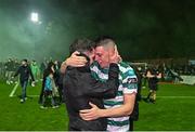 27 October 2023; Shamrock Rovers manager Stephen Bradley and Gary O'Neill of Shamrock Rovers celebrate after the SSE Airtricity Men's Premier Division match between St Patrick's Athletic and Shamrock Rovers at Richmond Park in Dublin. Photo by Seb Daly/Sportsfile
