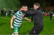 27 October 2023; Shamrock Rovers manager Stephen Bradley and Gary O'Neill of Shamrock Rovers celebrate after the SSE Airtricity Men's Premier Division match between St Patrick's Athletic and Shamrock Rovers at Richmond Park in Dublin. Photo by Seb Daly/Sportsfile