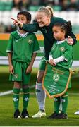 27 October 2023; Diane Caldwell of Republic of Ireland, with her nephew Hakeem Abdou Bacar, and niece Farrah Abdou Bacar, before the UEFA Women's Nations League B match between Republic of Ireland and Albania at Tallaght Stadium in Dublin. Photo by Stephen McCarthy/Sportsfile