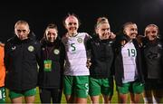 27 October 2023; Republic of Ireland players, from left, Megan Connolly, Lucy Quinn, Caitlin Hayes, Claire O'Riordan, Hayley Nolan and Izzy Atkinson after the UEFA Women's Nations League B match between Republic of Ireland and Albania at Tallaght Stadium in Dublin. Photo by Stephen McCarthy/Sportsfile