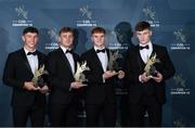 27 October 2023; Down footballers, from left, Pierce Laverty, Liam Kerr, Danny Magill and Odhran Murdock with their 2023 Tailteann Cup Team of the Year awards during the GAA Champion 15 Awards Croke Park in Dublin. Photo by Matt Browne/Sportsfile