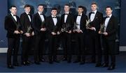 27 October 2023; Meath footballers, from left, Donal Keogan, Adam O'Neill, Jack Flynn, Jordan Morris, Mathew Costello, Seán Brennan, Conor Gray and Padraic Harnan with their 2023 Tailteann Cup Team of the Year awards during the GAA Champion 15 Awards Croke Park in Dublin. Photo by Matt Browne/Sportsfile