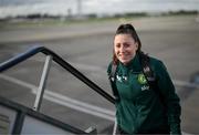 28 October 2023; Lucy Quinn of Republic of Ireland at Dublin Airport ahead of the team's departure to Albania for their UEFA Women's Nations League match against Albania, on Tuesday. Photo by Stephen McCarthy/Sportsfile