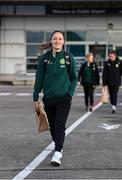 28 October 2023; Megan Campbell of Republic of Ireland at Dublin Airport ahead of the team's departure to Albania for their UEFA Women's Nations League match against Albania, on Tuesday. Photo by Stephen McCarthy/Sportsfile