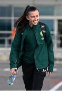 28 October 2023; Abbie Larkin of Republic of Ireland at Dublin Airport ahead of the team's departure to Albania for their UEFA Women's Nations League match against Albania, on Tuesday. Photo by Stephen McCarthy/Sportsfile