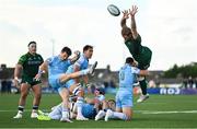 28 October 2023; George Horne of Glasgow Warriors clears under pressure from Niall Murray of Connacht during the United Rugby Championship match between Connacht and Glasgow Warriors at The Sportsground in Galway. Photo by Ramsey Cardy/Sportsfile