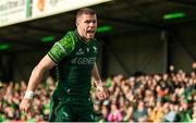 28 October 2023; Diarmuid Kilgallen of Connacht celebrates after scoring his side's first try during the United Rugby Championship match between Connacht and Glasgow Warriors at The Sportsground in Galway. Photo by Ramsey Cardy/Sportsfile