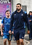 28 October 2023; Max Deegan and Dylan Donnellan of Leinster arrive before the United Rugby Championship match between Leinster and Hollywoodbets Sharks at the RDS Arena in Dublin. Photo by Harry Murphy/Sportsfile