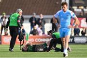 28 October 2023; JJ Hanrahan of Connacht reacts after picking up an injury during the United Rugby Championship match between Connacht and Glasgow Warriors at The Sportsground in Galway. Photo by Ramsey Cardy/Sportsfile