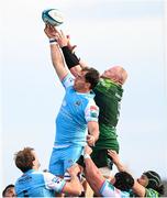 28 October 2023; Henco Venter of Glasgow Warriors and Joe Joyce of Connacht compete for possession in a lineout during the United Rugby Championship match between Connacht and Glasgow Warriors at The Sportsground in Galway. Photo by Ramsey Cardy/Sportsfile