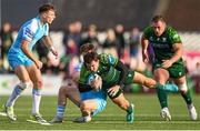 28 October 2023; Liam McNamara of Connacht is tackled by George Horne of Glasgow Warriors during the United Rugby Championship match between Connacht and Glasgow Warriors at The Sportsground in Galway. Photo by Ramsey Cardy/Sportsfile