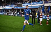 28 October 2023; Max Deegan of Leinster runs out to make his 100th appearance before the United Rugby Championship match between Leinster and Hollywoodbets Sharks at the RDS Arena in Dublin. Photo by Harry Murphy/Sportsfile