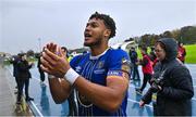 28 October 2023; Giles Ene Malachi Phillips of Waterford celebrates after his side's victory in the SSE Airtricity Men's First Division Play-Off semi-final second leg match between Waterford and Athlone Town at the RSC in Waterford. Photo by Seb Daly/Sportsfile