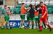 28 October 2023; The Shamrock Rovers squad celebrate after their side's victory in the EA SPORTS MU17 LOI Mark Farren Cup match between Shamrock Rovers and Shelbourne at Tallaght Stadium in Dublin. Photo by Tyler Miller/Sportsfile
