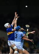 28 October 2023; Aaron Gillane of Patrickswell and Mike Casey of Na Piarsaigh compete for a high ball during the Limerick County Senior Club Hurling Championship final between Na Piarsaigh and Patrickswell at the TUS Gaelic Grounds in Limerick. Photo by Stephen Marken/Sportsfile
