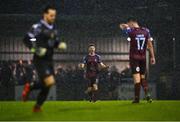 28 October 2023; Mikie Rowe of Cobh Ramblers reacts after his side scores their first goal during the SSE Airtricity Men's First Division Play-Off semi-final second leg match between Cobh Ramblers and Wexford at St Colman's Park in Cobh, Cork. Photo by Eóin Noonan/Sportsfile