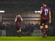 28 October 2023; Mikie Rowe of Cobh Ramblers reacts after his side scores their second goal during the SSE Airtricity Men's First Division Play-Off semi-final second leg match between Cobh Ramblers and Wexford at St Colman's Park in Cobh, Cork. Photo by Eóin Noonan/Sportsfile