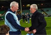 28 October 2023; Na Piarsaigh manager Shane O'Neill is congratulated by Limerick senior hurling manager John Kiely after the Limerick County Senior Club Hurling Championship final between Na Piarsaigh and Patrickswell at the TUS Gaelic Grounds in Limerick. Photo by Piaras Ó Mídheach/Sportsfile