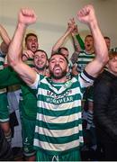 27 October 2023; Roberto Lopes of Shamrock Rovers celebrates winning the SSE Airtricity Men's Premier Division title following the SSE Airtricity Men's Premier Division match between St Patrick's Athletic and Shamrock Rovers at Richmond Park in Dublin. Photo by Stephen McCarthy/Sportsfile