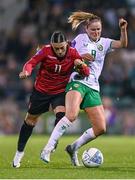 27 October 2023; Erin McLaughlin of Republic of Ireland in action against Megi Doci of Albania during the UEFA Women's Nations League B match between Republic of Ireland and Albania at Tallaght Stadium in Dublin. Photo by Stephen McCarthy/Sportsfile