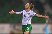 27 October 2023; Katie McCabe of Republic of Ireland celebrates after scoring her third, and her side's fifth, goal during the UEFA Women's Nations League B match between Republic of Ireland and Albania at Tallaght Stadium in Dublin. Photo by Stephen McCarthy/Sportsfile