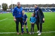 28 October 2023; Matchday mascot Samuel Bayley with his family before the United Rugby Championship match between Leinster and Hollywoodbets Sharks at the RDS Arena in Dublin. Photo by Harry Murphy/Sportsfile