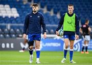 28 October 2023; Harry Byrne of Leinster and Sam Prendergast of Leinster before the United Rugby Championship match between Leinster and Hollywoodbets Sharks at the RDS Arena in Dublin. Photo by Harry Murphy/Sportsfile