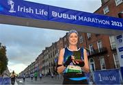 29 October 2023; The Lord Mayor's Medal Recipient Rita Casey from Mayo before the 2023 Irish Life Dublin Marathon. Thousands of runners took to the Fitzwilliam Square start line, to participate in the 42nd running of the Dublin Marathon. Photo by Sam Barnes/Sportsfile *** NO REPRODUCTION FEE **