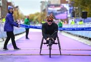 29 October 2023; Patrick Monahan from Kildare on his way to winning the wheelchair event during the 2023 Irish Life Dublin Marathon. Thousands of runners took to the Fitzwilliam Square start line, to participate in the 42nd running of the Dublin Marathon. Photo by Sam Barnes/Sportsfile