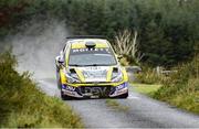 29 October 2023; Josh Moffett and Keith Moriarty in their Hyundai I20 R5 during the Fastnet Stages Rally Round 8 of the Triton Showers National Rally Championship in Bantry, Cork. Photo by Philip Fitzpatrick/Sportsfile