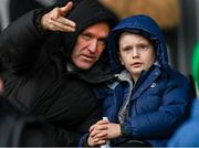 29 October 2023; Former Republic of Ireland player Robbie Keane and his son Hudson during the EA SPORTS U14 LOI Eddie Wallace Cup match between Shamrock Rovers and St Patrick Athletic at Athlone Town Stadium in Westmeath. Photo by Eóin Noonan/Sportsfile