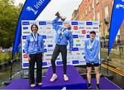 29 October 2023; Women's National Championship podium, from left, second place Gladys Ganiel, first place Ann-Marie Mc Glynn, and third place Sorcha Loughnane from Dublin, after the 2023 Irish Life Dublin Marathon. Thousands of runners took to the Fitzwilliam Square start line, to participate in the 42nd running of the Dublin Marathon. Photo by Sam Barnes/Sportsfile