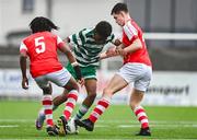 29 October 2023; Des Armstrong of Shamrock Rovers in action against Joshua O'Connor of St Patricks Athletic during the EA SPORTS U14 LOI Eddie Wallace Cup match between Shamrock Rovers and St Patrick Athletic at Athlone Town Stadium in Westmeath. Photo by Eóin Noonan/Sportsfile