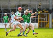 29 October 2023; Jack Nolan of O'Loughlin Gaels in action against Adrian Mullen and Paddy Mullen of Shamrocks Ballyhale during the Kilkenny County Senior Club Hurling Championship final match between Shamrocks Ballyhale and O'Loughlin Gaels at UPMC Nowlan Park in Kilkenny. Photo by Matt Browne/Sportsfile